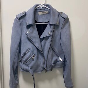 Zara Light Blue Leather Biker Jacket